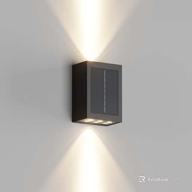 Modern Black Square Design Wall Light Mounted on Gray Wall with Up Down Lighting 3d model 