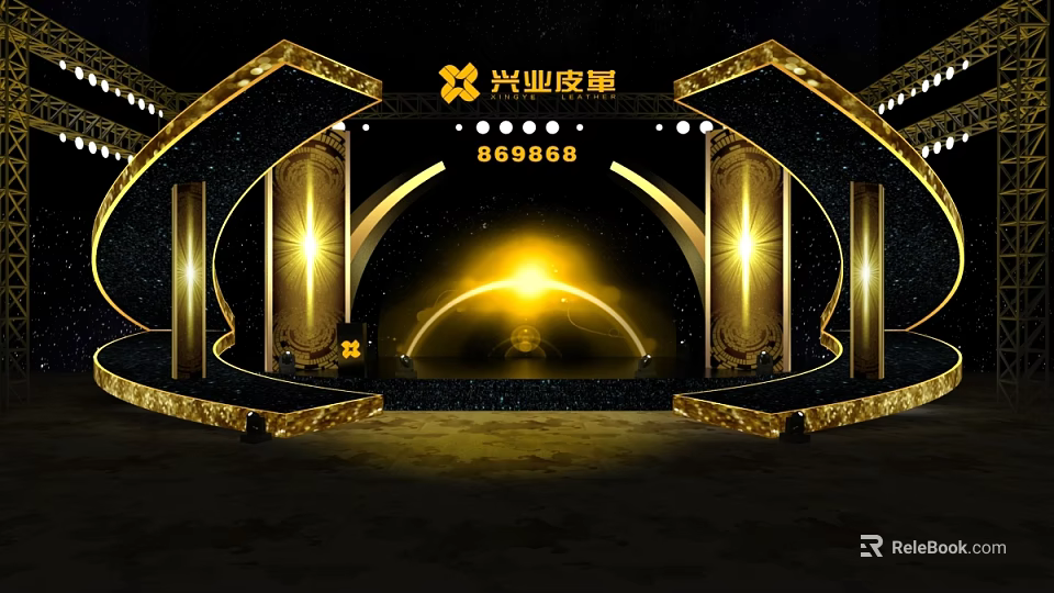 Golden Stage with Arch Design Lighting Effects Xingye Development 869688 and Starry Background 3d model 