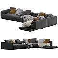 Light and Dark Colored Sectional Sofa with Corner Design Gray Brown Pillows and Blanket 3d model