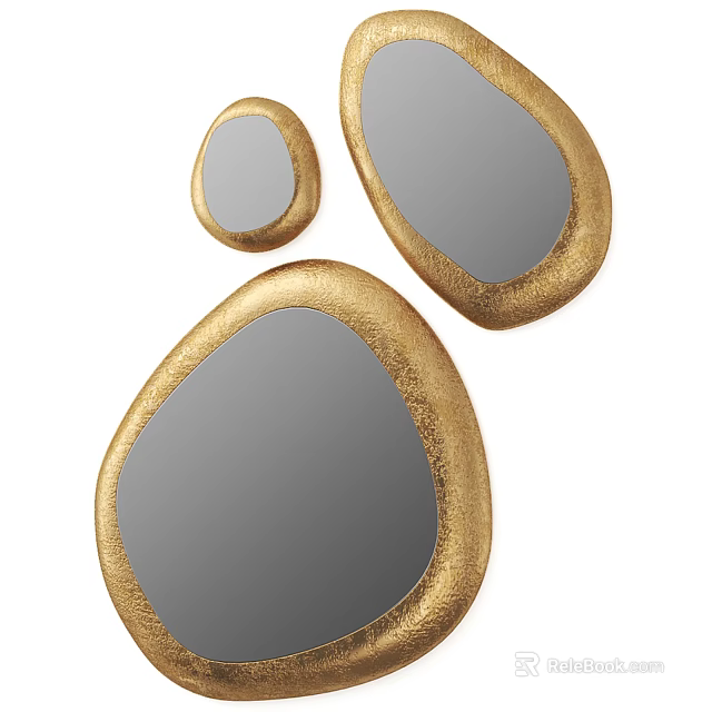 Decorative Irregular Shaped Mirrors with Gold Textured Frame Set of Three 3d model 