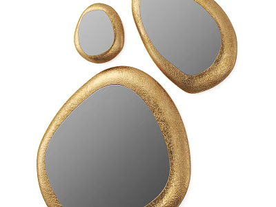 Decorative Irregular Shaped Mirrors with Gold Textured Frame Set of Three 3d model