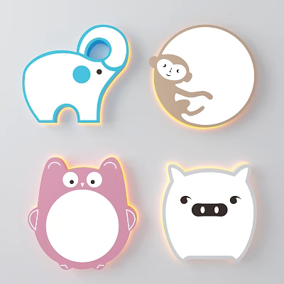 Cute Cartoon Animal Shaped Ceiling Lights for Kids Room with LED Strip 3d model