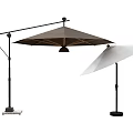 Brown And White Outdoor Fabric Sunshades With Cantilever And Straight Pole Design For Garden Patio