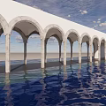 Garden Landscape Featuring Arched Structure With Columns Over Water Surface Reflection 3d model
