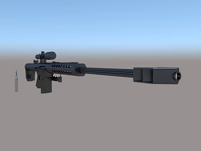 Black Sniper Rifle With Scope And Bullet On Light Blue Gray Background 3d model