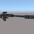 Black Sniper Rifle With Scope And Bullet On Light Blue Gray Background