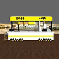 Japanese Sushi Restaurant With Yellow Signboard Display Menus In Mall Open Stall And Potted Plants