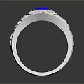 Fashionable Silver Ring With Round Blue Gemstone And Decorative Diamond Patterns For Daily Wear