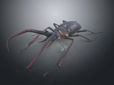 3D Rendered Beetle With Long Red Antennae And Metallic Dark Body 3d model