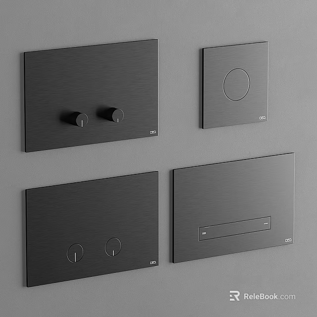 Modern Black Switch Panels With Various Designs On Gray Wall 3d model