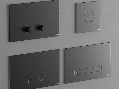Modern Black Switch Panels With Various Designs On Gray Wall 3d model