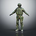 Military Soldier In Camouflage Uniform With Helmet Tactical Vest And Full Body Gear