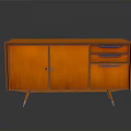 Modern Orange Cabinet With Two Doors Two Drawers And Slender Legs