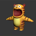 Cute Cartoon Tiger Game And Movie Character With Open Mouth Red Stripes And Yellow Body