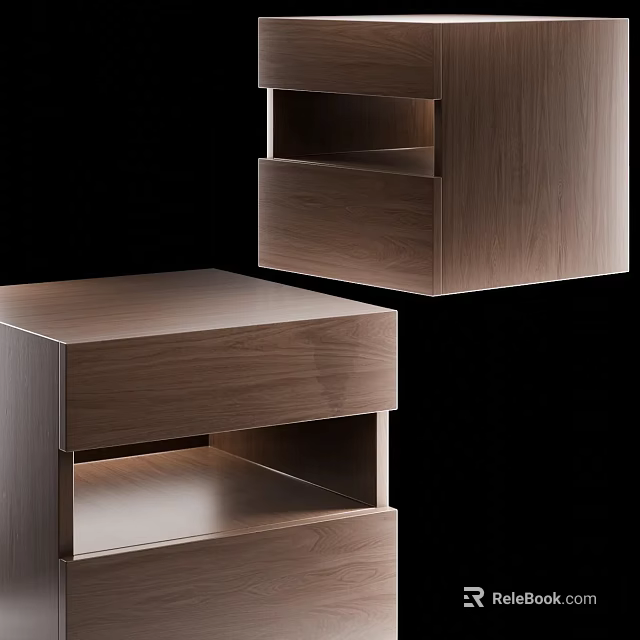 Modern Wooden Bedside Table With Drawer And Open Shelf Minimalist Design 3d model 