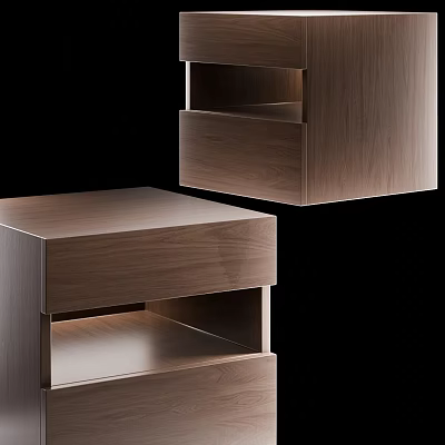 Modern Wooden Bedside Table With Drawer And Open Shelf Minimalist Design 3d model