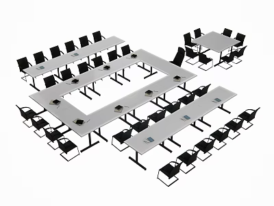 Multiple Conference Tables Arranged With Black Chairs For Meeting Room Setup 3d model