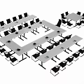 Multiple Conference Tables Arranged With Black Chairs For Meeting Room Setup