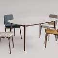 Modern Dining Table Set With Rectangular White Tabletop And Multi Colored Chairs 3d model