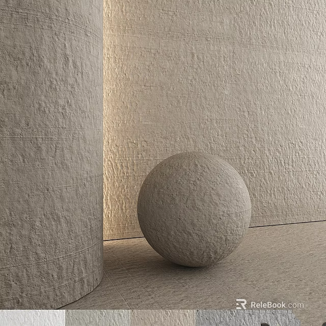 Concrete Architectural Components Featuring Cylindrical Column And Spherical Sphere With Textured Wall Background 3d model