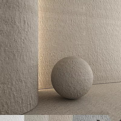 Concrete Architectural Components Featuring Cylindrical Column And Spherical Sphere With Textured Wall Background 3d model