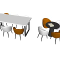 Modern Table and Chair Set with White Rectangular Round Tables Orange White Chairs 3d model