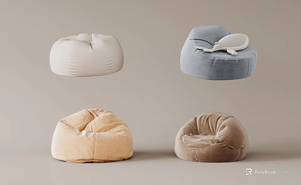 Cozy Bean Bag Chairs In Multiple Colors With Soft Plush Round Design 3d model 