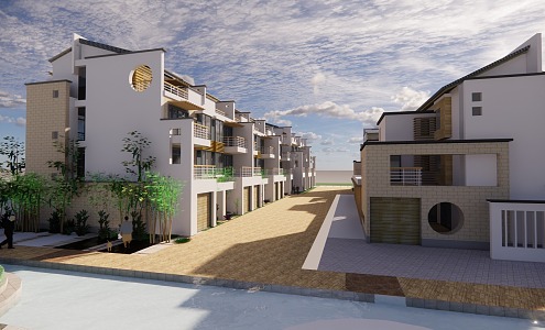 Modern Townhouse Villas Group 3d model