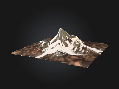 Realistic Micro Terrain Model With Snow Covered Mountain And Textured Base 3d model