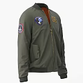 Green Bomber Jacket With Blue And Yellow Patches Gold Zipper And Side Pockets