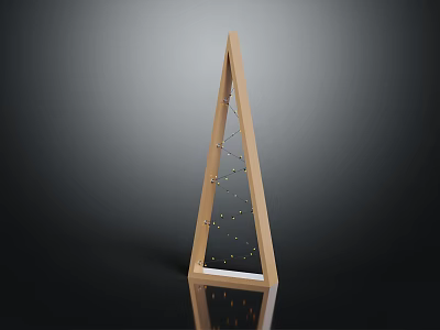 Triangular Wooden Decorative Furniture With String Lights And Base Reflection 3d model