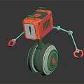 Red Robot With Square Body Exclamation Mark Sign Large Wheel Mechanical Arms And Red Clamps