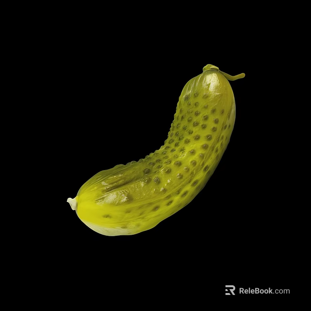 Crispy Fresh Pickled Green Cucumber with Black Spots on Black Background 3d model 