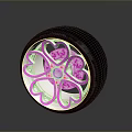 Car Wheel With Pink Accents Illuminated Star Shaped Design And Black Tire