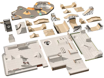 Skate Park Landscape Design With Various Ramps Bowls And Terrain Structures 3d model