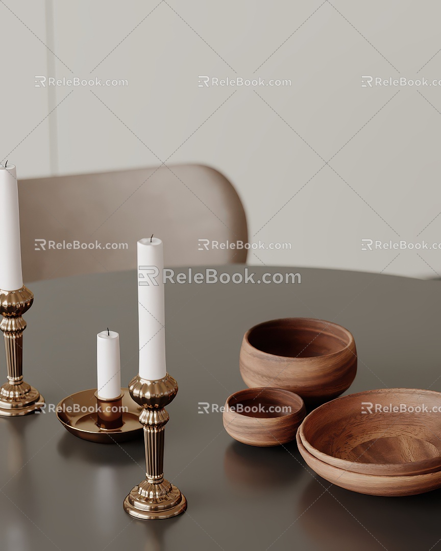 Kitchen Ornaments Candle Holder Wooden Bowl Candle Plate 3d model