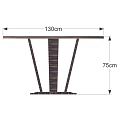 Round Dark Wood Dining Table With Geometric Patterned Top And Double Pedestal Base