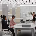 Modern Office Interior Design With White Meeting Table And People Collaborating