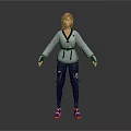 Game Movie Character With Purple Hair Wearing Gray Coat Black Belt Dark Pants Colorful Shoes