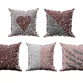 Stylish Gray Brown Decorative Throw Pillows With Heart Geometric Patterns And Sequins 3d model