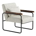 Fluffy Beige Accent Chair with Wooden Armrests Black Metal Frame and Comfortable Cushion