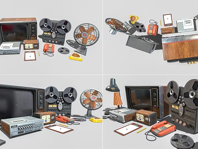 Vintage Daily Appliances Collection Including Radio Fan Tape Recorder And Television 3d model