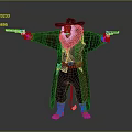Lion Cowboy Character Holding Double Guns Wearing Long Coat And Western Hat