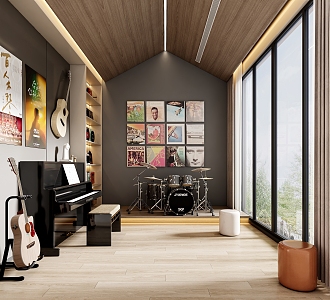 piano room piano drum guitar 3d model