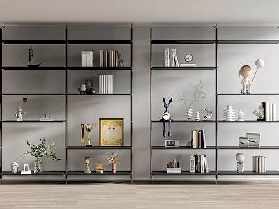 Modern Sleek Metal Storage Shelving Unit With Books Decorative Items Plant And Sculptures 3d model