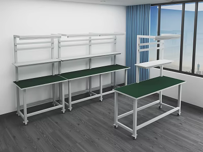 Functional Workbench With Green Top White Metal Frame Multiple Shelves In Bright Workspace 3d model