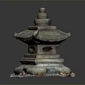 Traditional Style Stone Lantern With Stone Base And Colorful Decorative Fragments