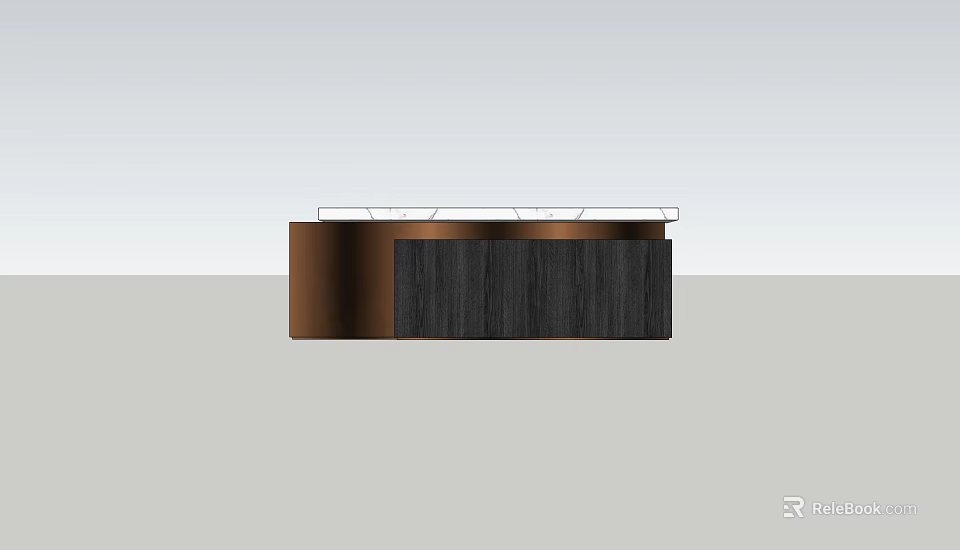 Modern Reception Desk With Black Wooden Panel And Copper Frame Design 3d model 