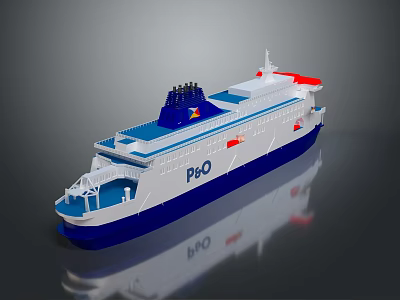 P O Ferry Displaying Blue White Color And Reflection 3d model