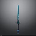 Glowing Sword With Blue Illumination And Ornate Hilt Decorative Patterns